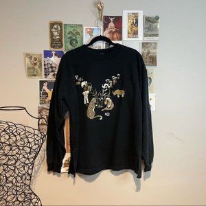 VINTAGE METALLIC GLITTER SPARKLE SAFARI WILD ANIMALS BIG CAT SWEATSHIRT BLACK L